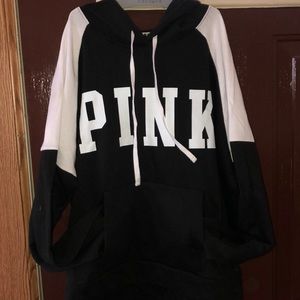 PINK hoodie in black with white letters/trim